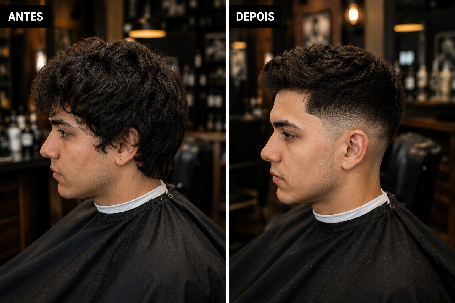 Antes e depois de corte