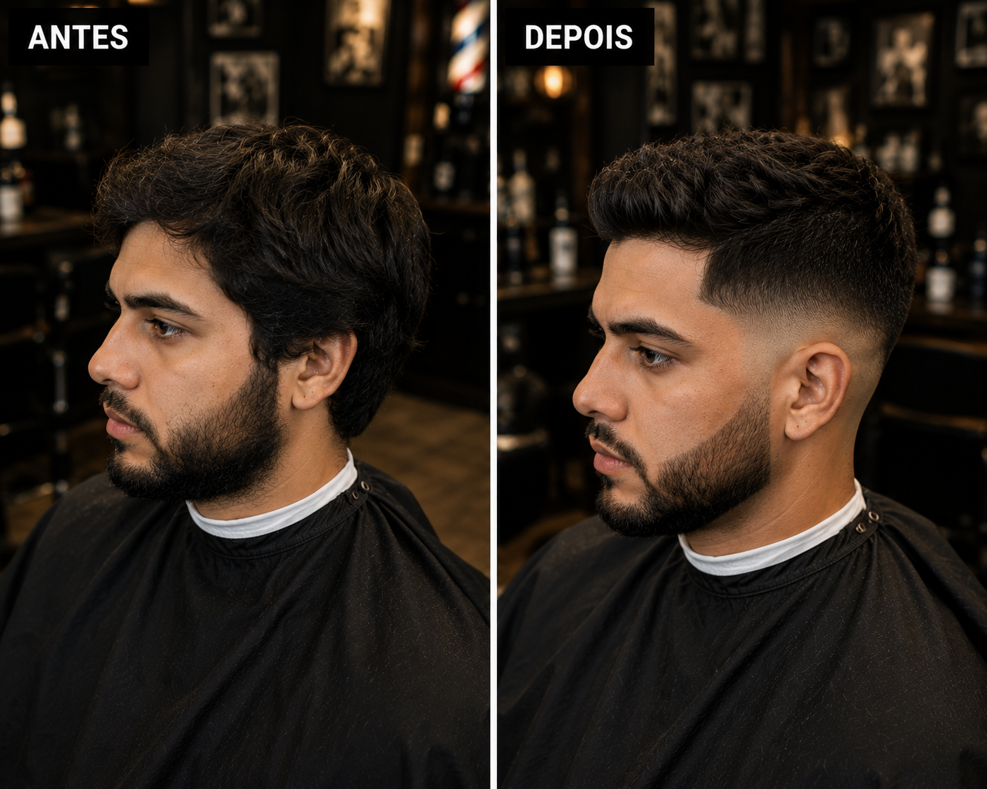 Antes e depois de corte